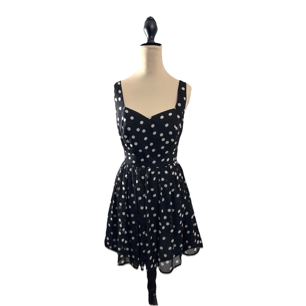 Women Polka Dot Babydoll Dress Black White Medium Retro Coquette Open Back